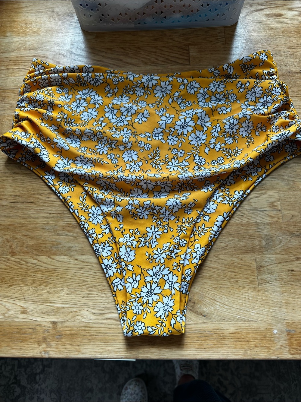 Yellow Floral High-Waist Bikini Bottom Women Swim size L